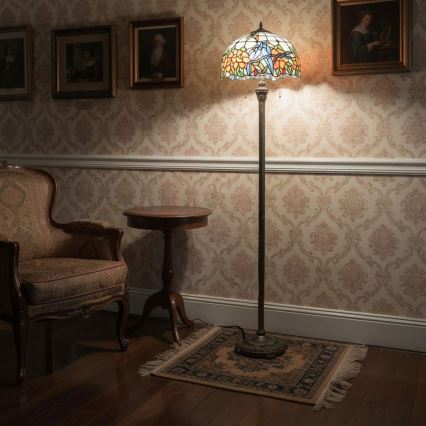 Brilagi - Tiffany-glasmosaik golvlampa JUNGLE 2xE27/60W/230V