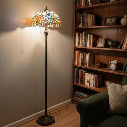 Brilagi - Tiffany-glasmosaik golvlampa JUNGLE 2xE27/60W/230V
