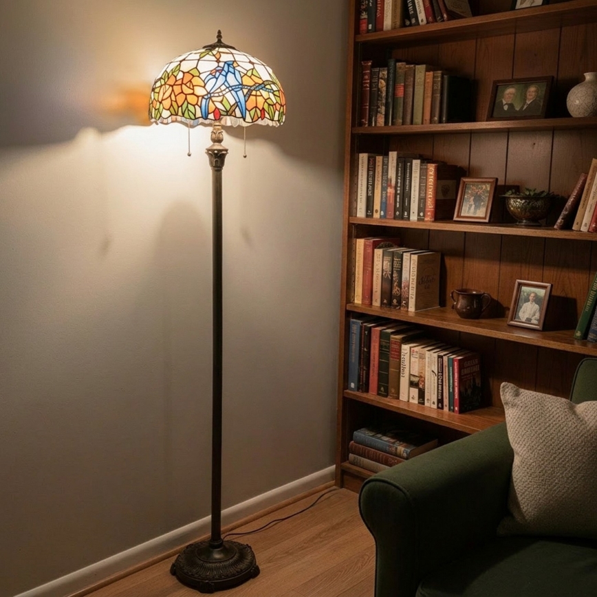 Brilagi - Tiffany-glasmosaik golvlampa JUNGLE 2xE27/60W/230V