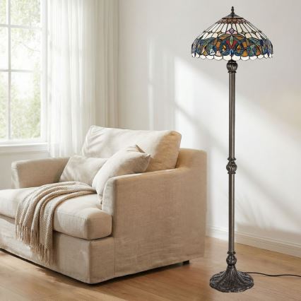 Brilagi - Tiffany-glasmosaik golvlampa LUISA 2xE27/60W/230V