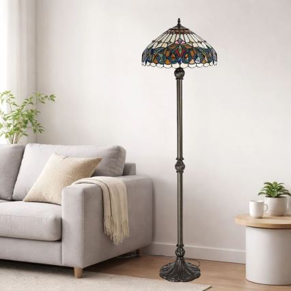 Brilagi - Tiffany-glasmosaik golvlampa LUISA 2xE27/60W/230V