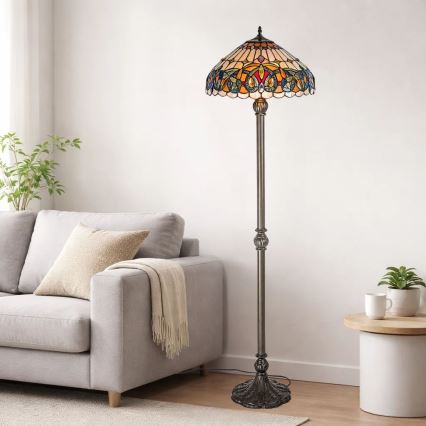 Brilagi - Tiffany-glasmosaik golvlampa LUISA 2xE27/60W/230V