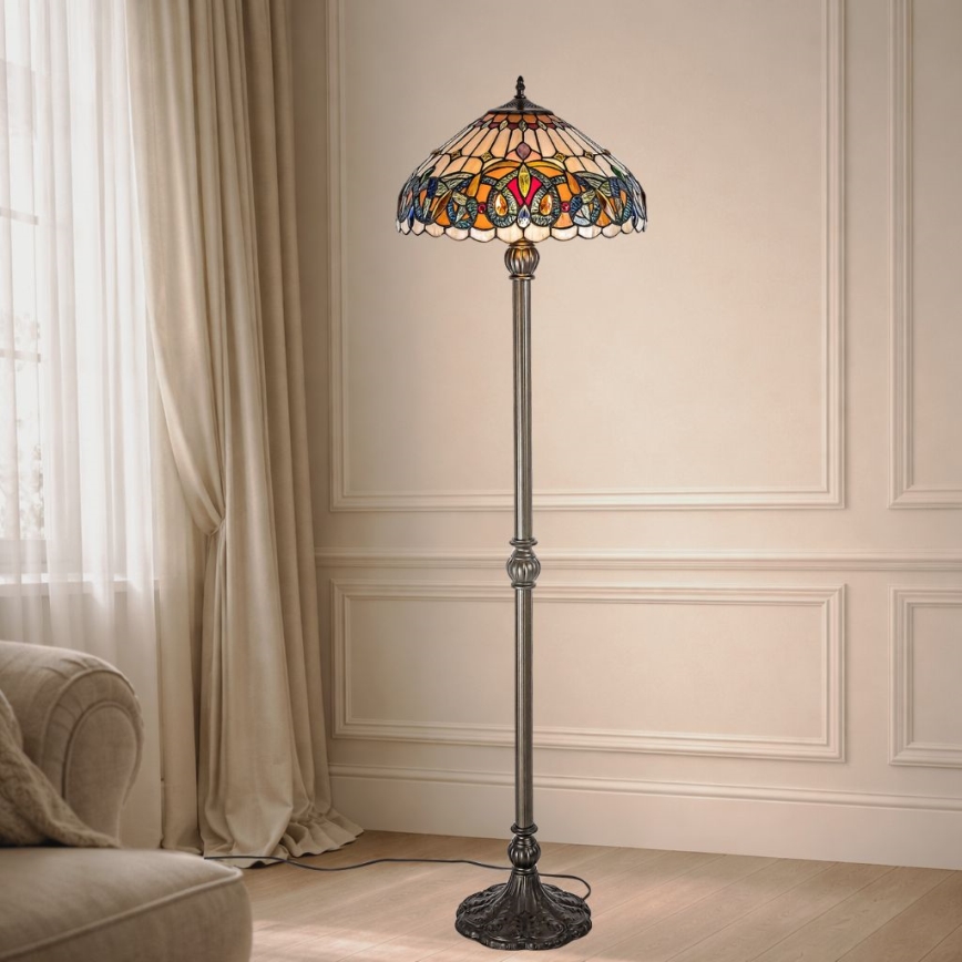 Brilagi - Tiffany-glasmosaik golvlampa LUISA 2xE27/60W/230V