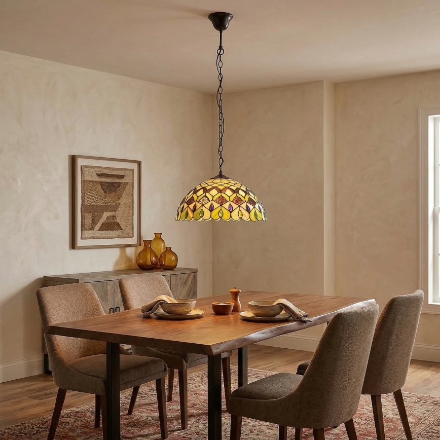 Brilagi - Tiffany glasmosaik-taklampa med kedja MARGARET 2xE27/60W/230V