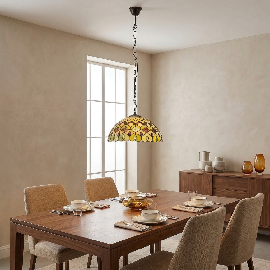 Brilagi - Tiffany glasmosaik-taklampa med kedja MARGARET 2xE27/60W/230V