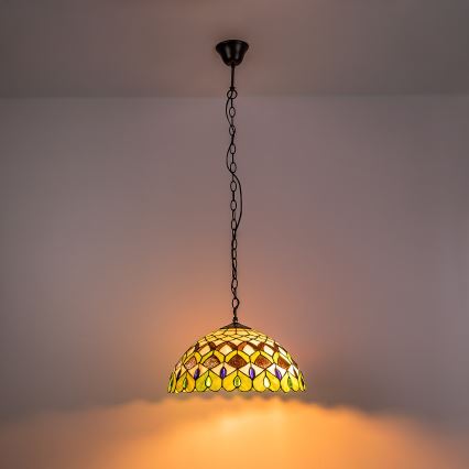Brilagi - Tiffany glasmosaik-taklampa med kedja MARGARET 2xE27/60W/230V