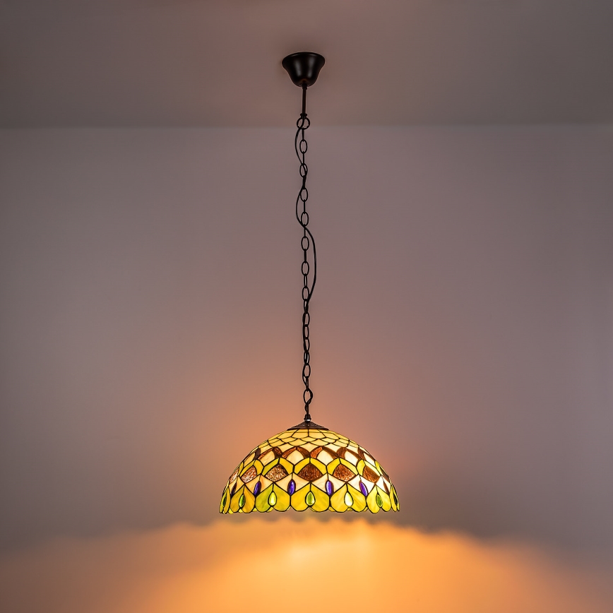Brilagi - Tiffany glasmosaik-taklampa med kedja MARGARET 2xE27/60W/230V