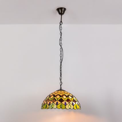 Brilagi - Tiffany glasmosaik-taklampa med kedja MARGARET 2xE27/60W/230V