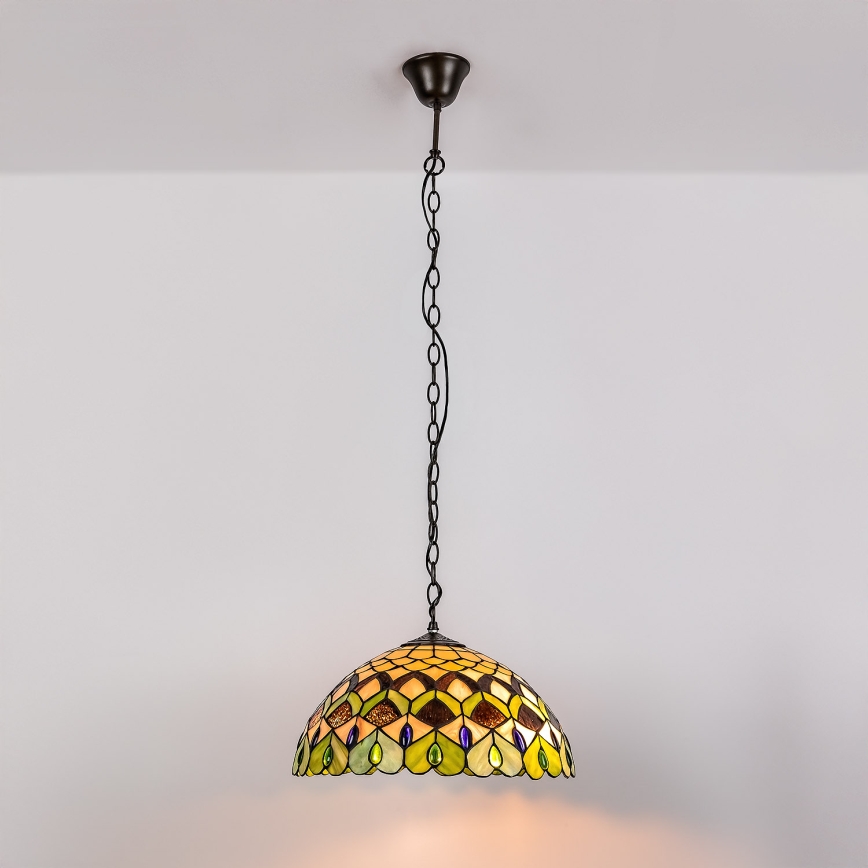 Brilagi - Tiffany glasmosaik-taklampa med kedja MARGARET 2xE27/60W/230V
