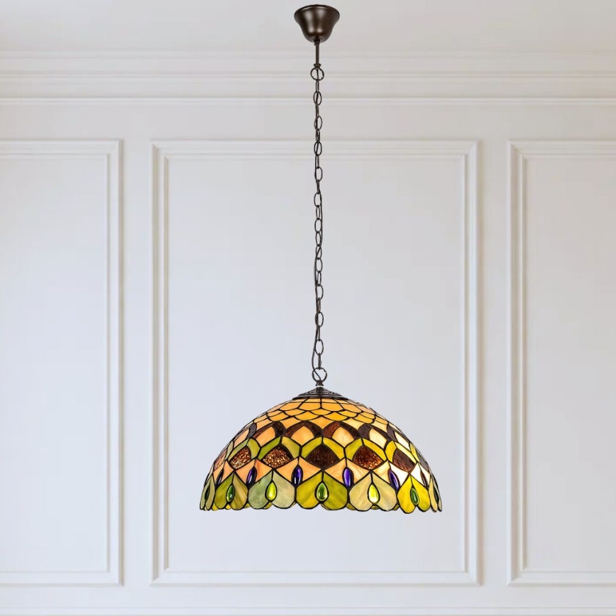 Brilagi - Tiffany glasmosaik-taklampa med kedja MARGARET 2xE27/60W/230V