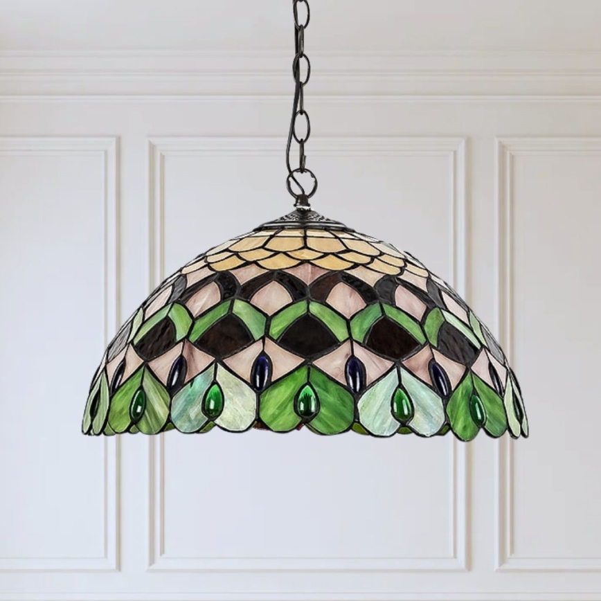 Brilagi - Tiffany glasmosaik-taklampa med kedja MARGARET 2xE27/60W/230V