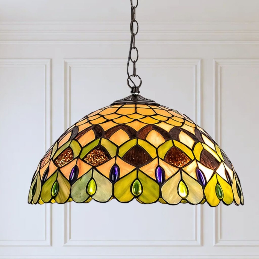 Brilagi - Tiffany glasmosaik-taklampa med kedja MARGARET 2xE27/60W/230V