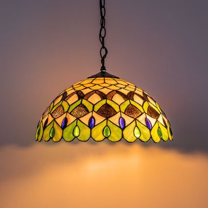Brilagi - Tiffany glasmosaik-taklampa med kedja MARGARET 2xE27/60W/230V