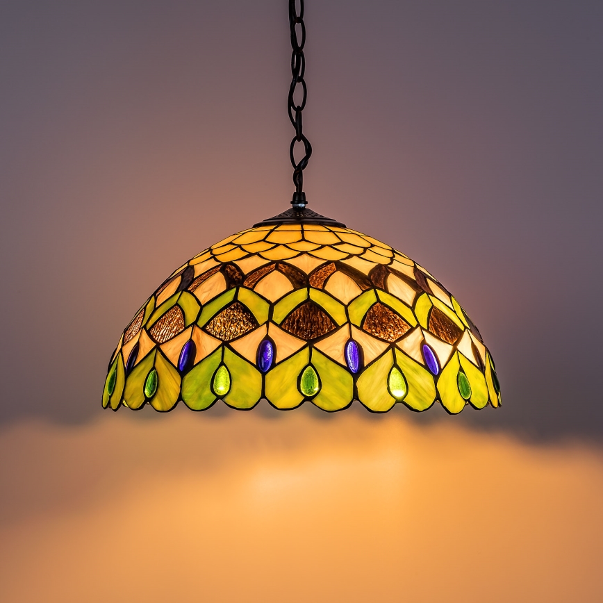 Brilagi - Tiffany glasmosaik-taklampa med kedja MARGARET 2xE27/60W/230V