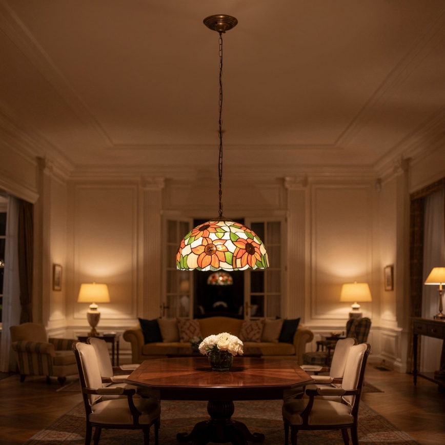 Brilagi - Tiffany-glasmosaik taklampa med kedja SUNFLOWER 1xE27/60W/230V Ø 40 cm