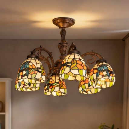 Brilagi - Tiffany glasmosaik ytmonterad taklampa JUNGLE 6xE27/60W/230V Ø 60 cm