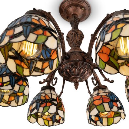 Brilagi - Tiffany glasmosaik ytmonterad taklampa JUNGLE 6xE27/60W/230V Ø 60 cm