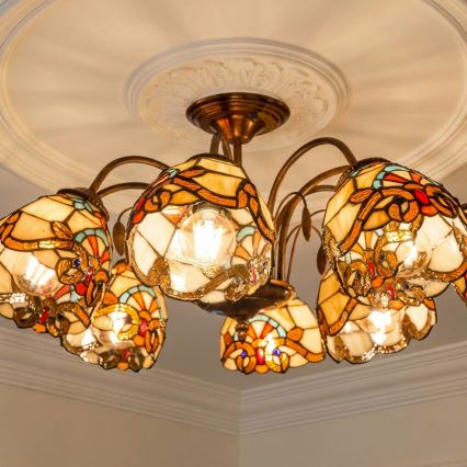 Brilagi - Tiffany-glasmosaik ytmonterad taklampa MIRABELLA 8xE27/60W/230V Ø 68 cm