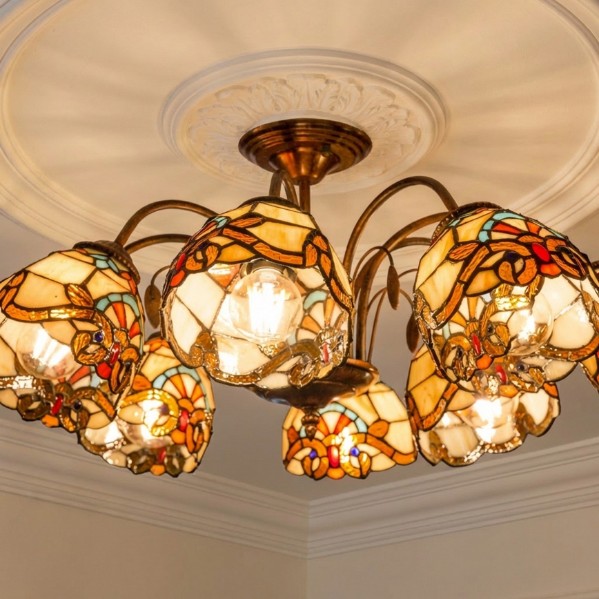 Brilagi - Tiffany-glasmosaik ytmonterad taklampa MIRABELLA 8xE27/60W/230V Ø 68 cm