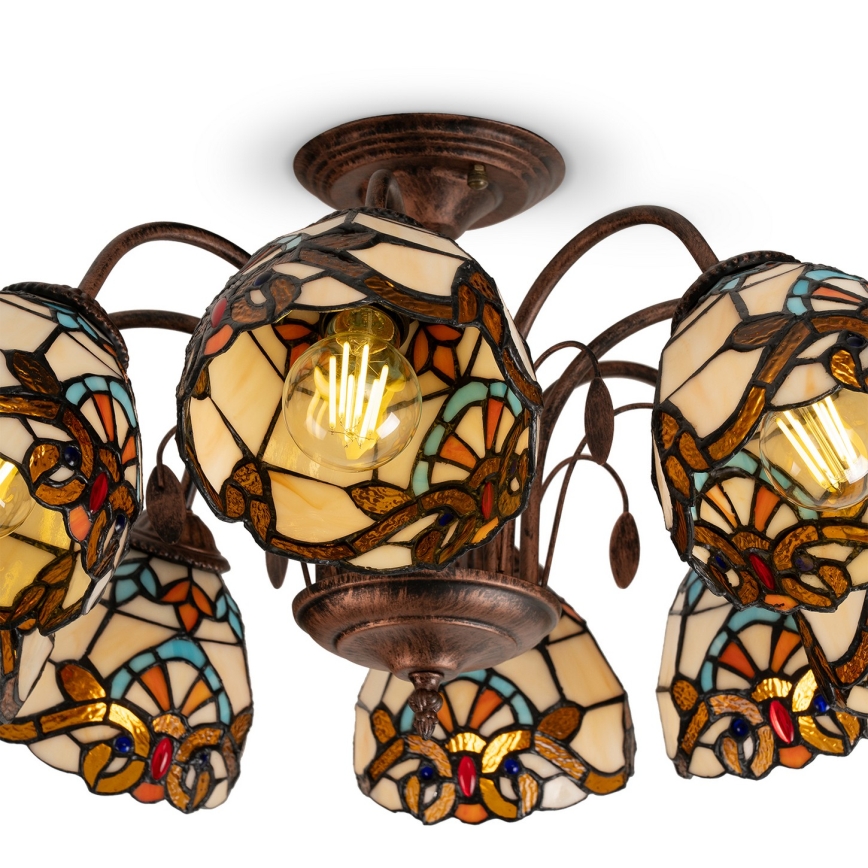 Brilagi - Tiffany-glasmosaik ytmonterad taklampa MIRABELLA 8xE27/60W/230V Ø 68 cm