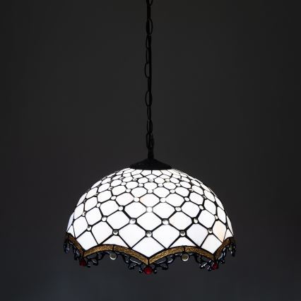 BRILAGI - Tiffany glasmosaikljuskrona med kedja IVORY 1xE27/60W/230V Ø 40 cm