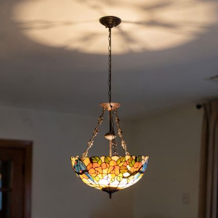 Brilagi - Tiffany glasmosaikljuskrona med kedja JUNGLE 3xE27/60W/230V Ø 50 cm