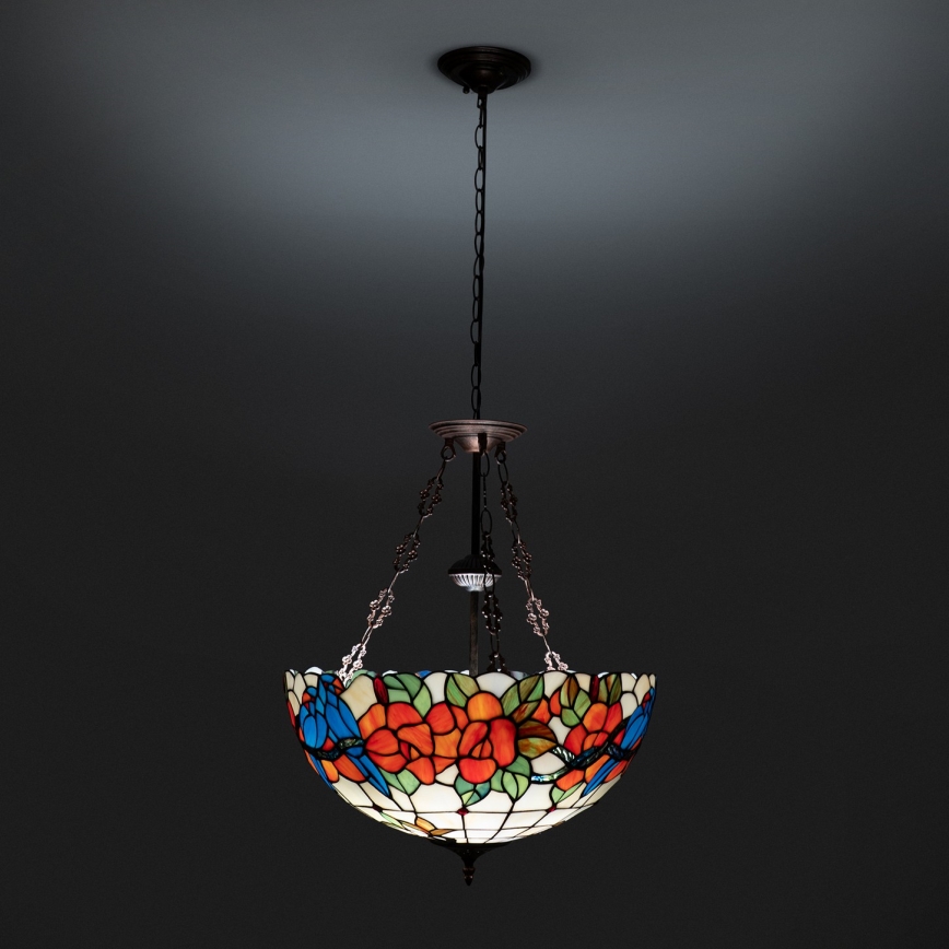 Brilagi - Tiffany glasmosaikljuskrona med kedja JUNGLE 3xE27/60W/230V Ø 50 cm