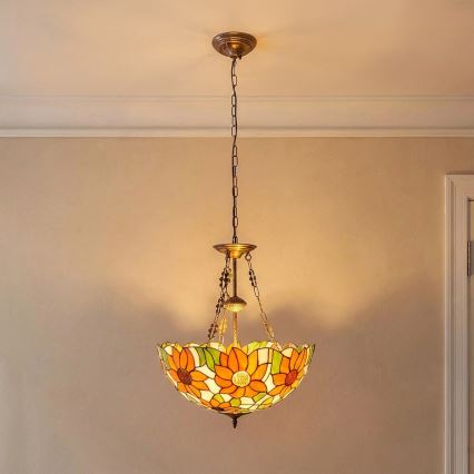 Brilagi - Tiffany-glasmosaikljuskrona med kedja SUNFLOWER 3xE27/60W/230V Ø 50 cm