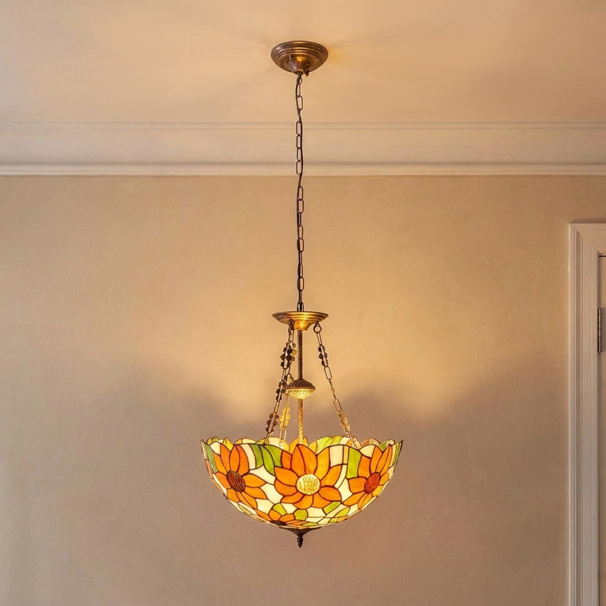 Brilagi - Tiffany-glasmosaikljuskrona med kedja SUNFLOWER 3xE27/60W/230V Ø 50 cm