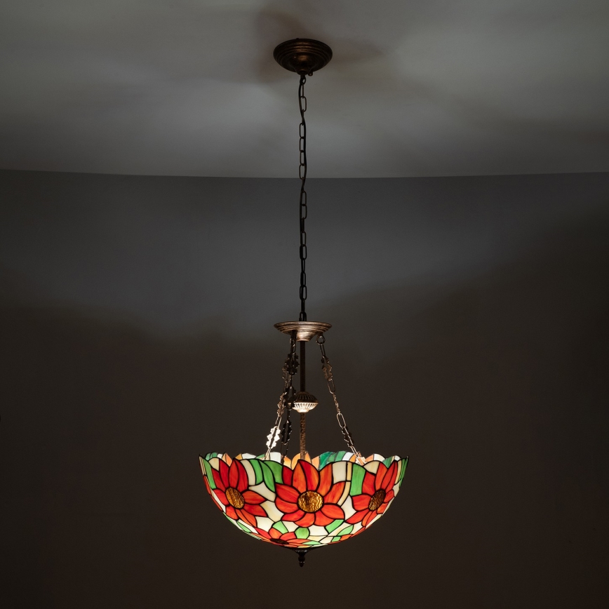 Brilagi - Tiffany-glasmosaikljuskrona med kedja SUNFLOWER 3xE27/60W/230V Ø 50 cm
