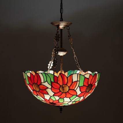 Brilagi - Tiffany-glasmosaikljuskrona med kedja SUNFLOWER 3xE27/60W/230V Ø 50 cm