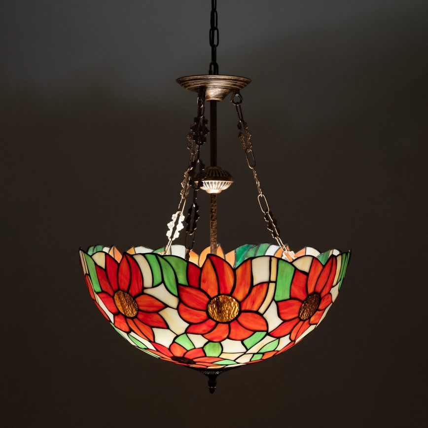 Brilagi - Tiffany-glasmosaikljuskrona med kedja SUNFLOWER 3xE27/60W/230V Ø 50 cm