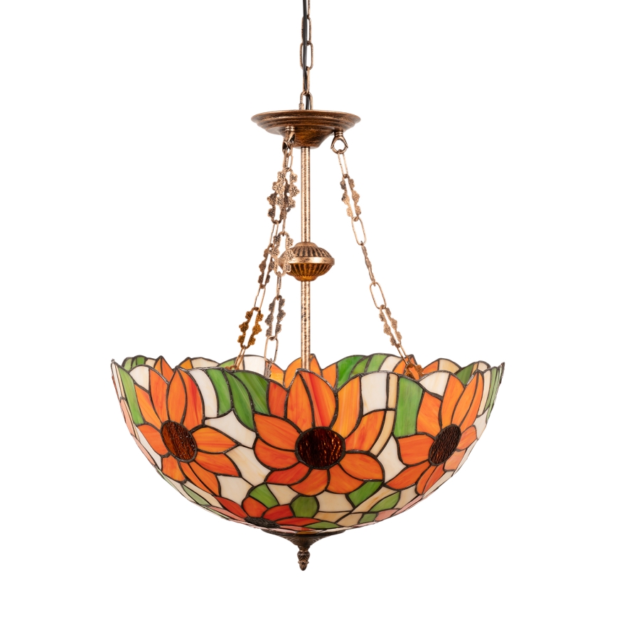 Brilagi - Tiffany-glasmosaikljuskrona med kedja SUNFLOWER 3xE27/60W/230V Ø 50 cm