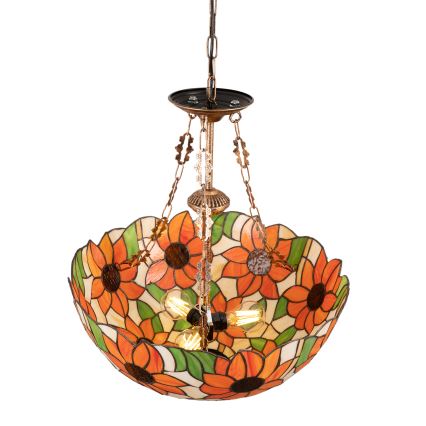 Brilagi - Tiffany-glasmosaikljuskrona med kedja SUNFLOWER 3xE27/60W/230V Ø 50 cm
