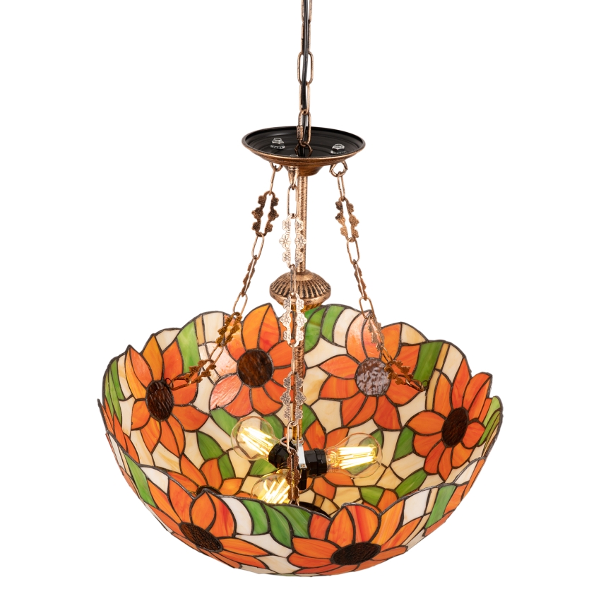 Brilagi - Tiffany-glasmosaikljuskrona med kedja SUNFLOWER 3xE27/60W/230V Ø 50 cm