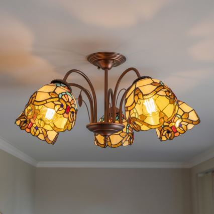 Brilagi - Tiffany-inspirerad plafond MIRABELLA 5xE27/60W/230V Ø 60 cm