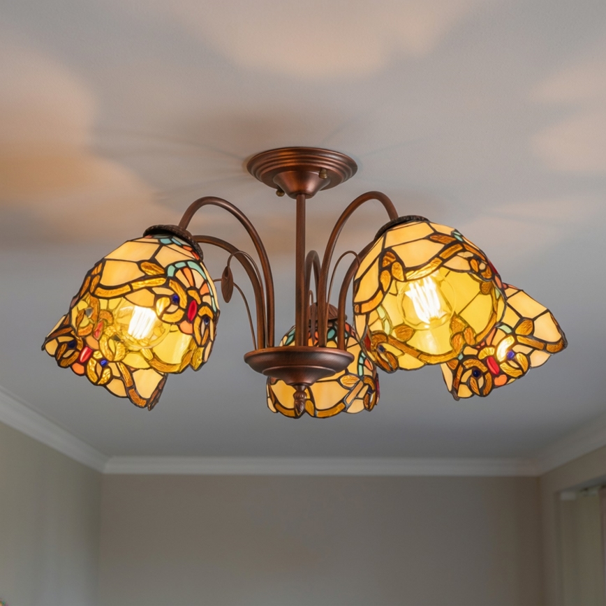 Brilagi - Tiffany-inspirerad plafond MIRABELLA 5xE27/60W/230V Ø 60 cm