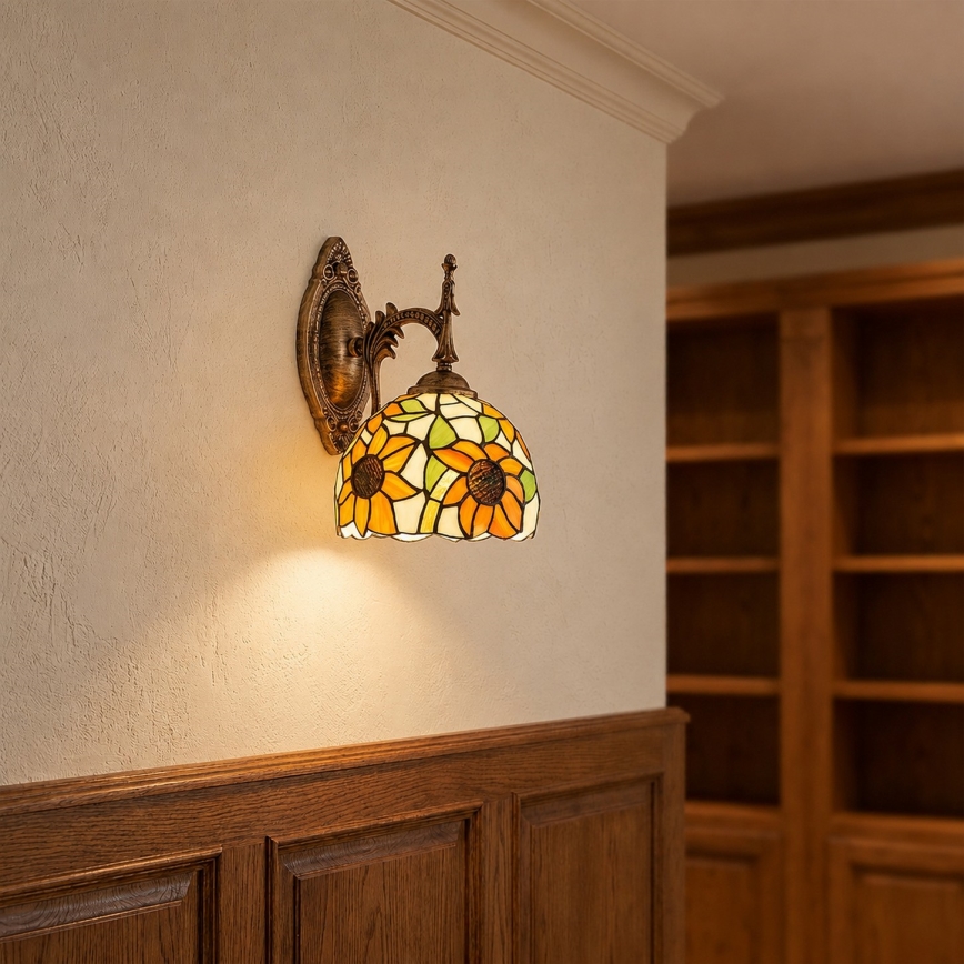 Brilagi - Tiffany-lampa i färgat glas, väggmodell SUNFLOWER 1xE14/40W/230V