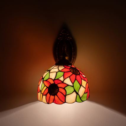 Brilagi - Tiffany-lampa i färgat glas, väggmodell SUNFLOWER 1xE14/40W/230V