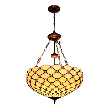 BRILAGI - Tiffany-ljuskrona i glasmosaik med kedja IVORY SMOOTH 3xE27/60W/230V Ø 50 cm