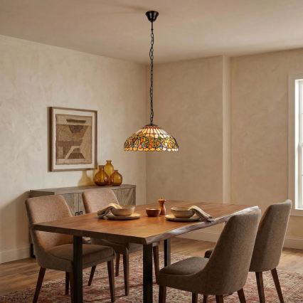 Brilagi - Tiffany-ljuskrona i glasmosaik på kedja LUISA 2xE27/60W/230V