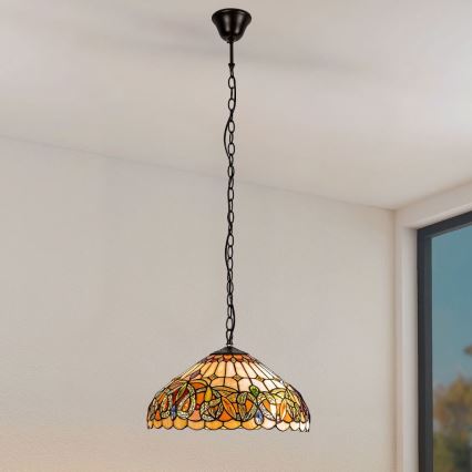 Brilagi - Tiffany-ljuskrona i glasmosaik på kedja LUISA 2xE27/60W/230V