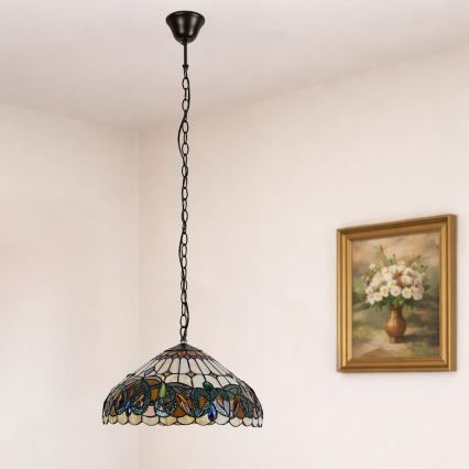 Brilagi - Tiffany-ljuskrona i glasmosaik på kedja LUISA 2xE27/60W/230V