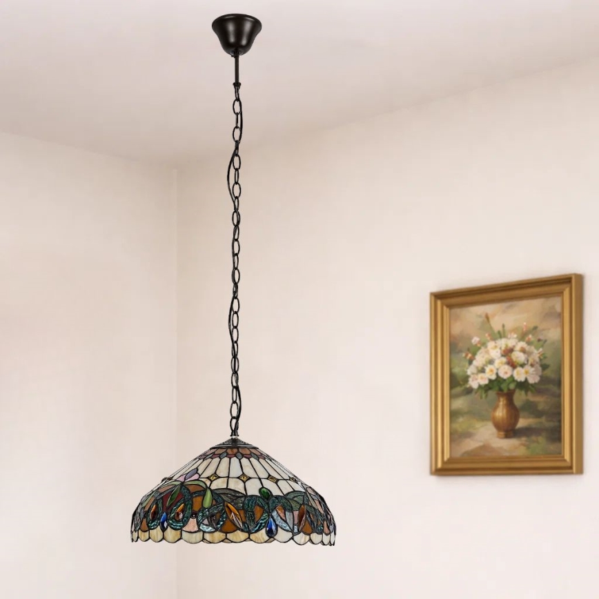 Brilagi - Tiffany-ljuskrona i glasmosaik på kedja LUISA 2xE27/60W/230V
