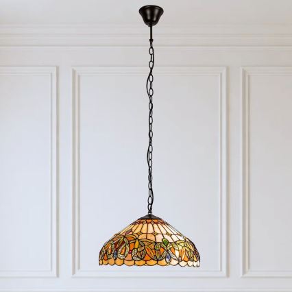 Brilagi - Tiffany-ljuskrona i glasmosaik på kedja LUISA 2xE27/60W/230V