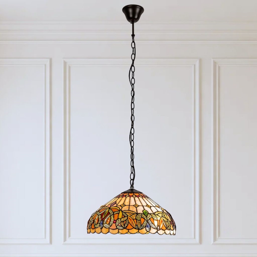 Brilagi - Tiffany-ljuskrona i glasmosaik på kedja LUISA 2xE27/60W/230V