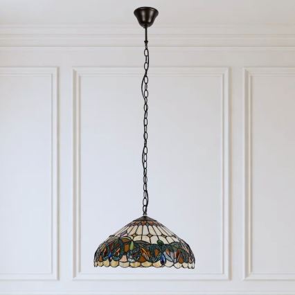 Brilagi - Tiffany-ljuskrona i glasmosaik på kedja LUISA 2xE27/60W/230V