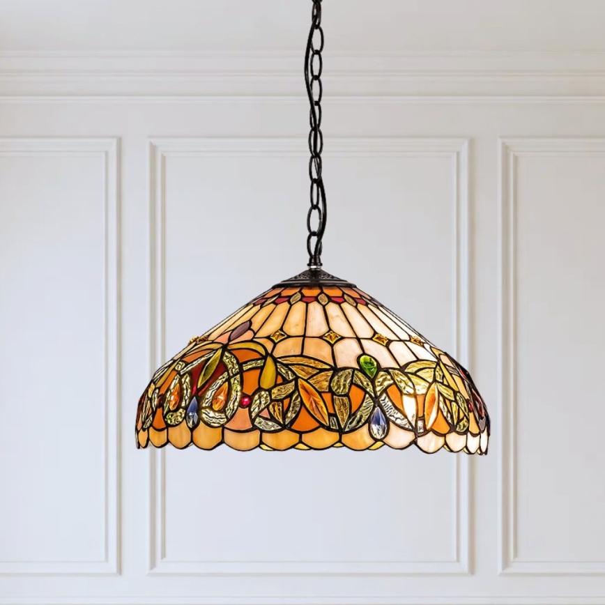 Brilagi - Tiffany-ljuskrona i glasmosaik på kedja LUISA 2xE27/60W/230V