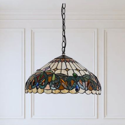 Brilagi - Tiffany-ljuskrona i glasmosaik på kedja LUISA 2xE27/60W/230V