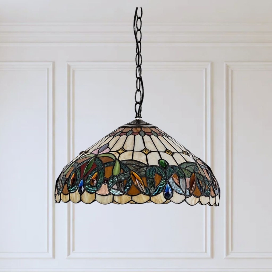 Brilagi - Tiffany-ljuskrona i glasmosaik på kedja LUISA 2xE27/60W/230V